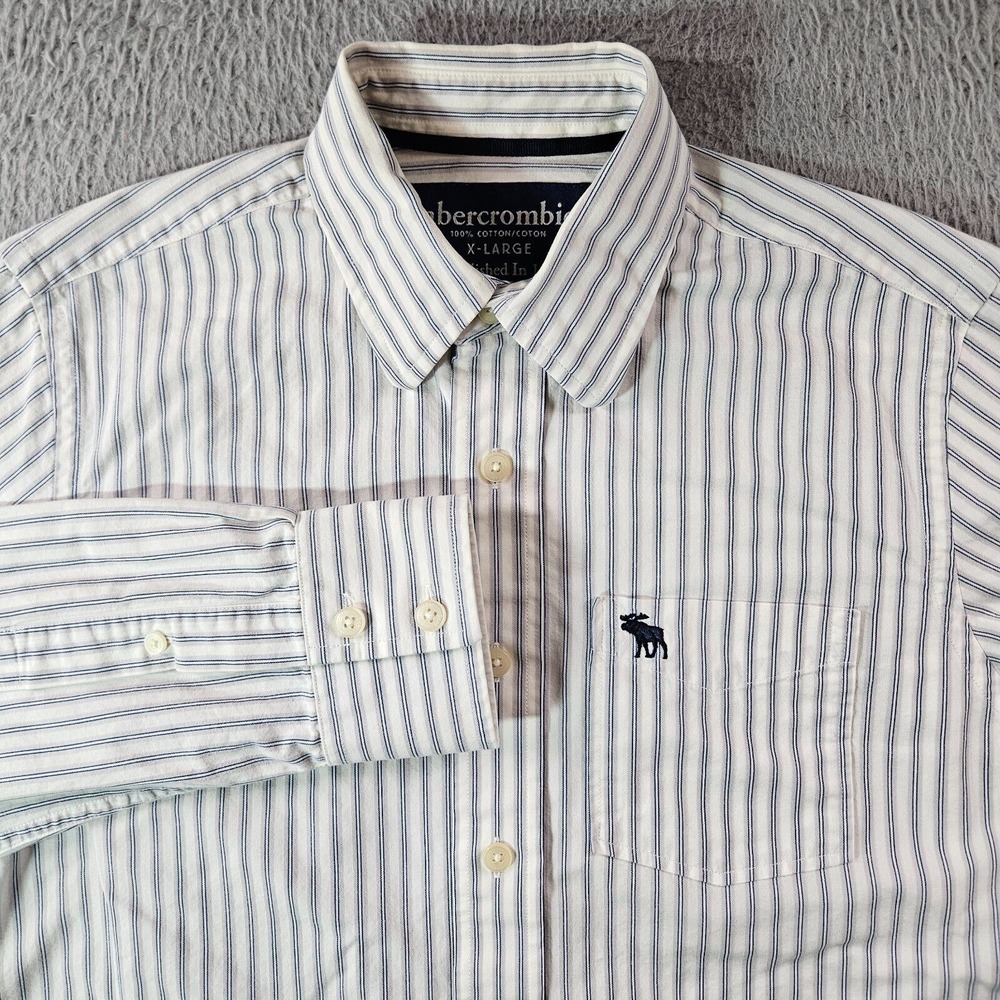 Abercrombie Shirt Boy Youth‎ XL Cotton Button Up Long Sleeve White Striped